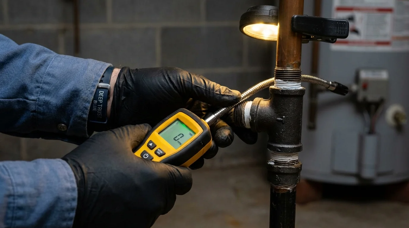 Gas leak detection with electronic sniffer by Johns Plumbing LLC in Batavia