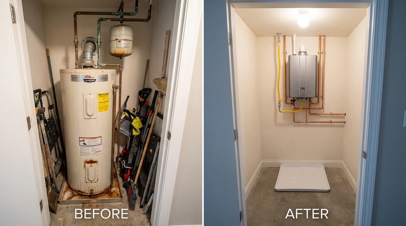 Tank water heater versus wall-mounted tankless unit comparison for Batavia, NY homeowners