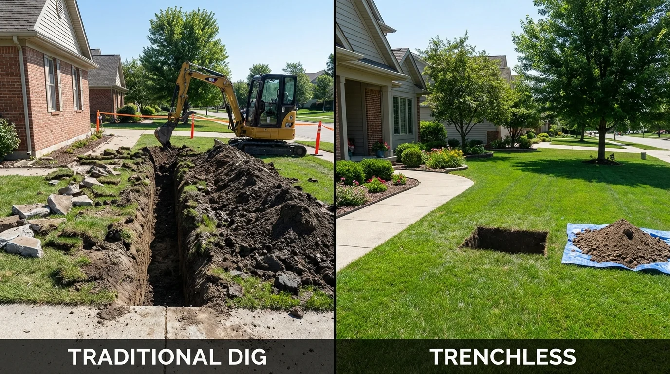 Trenchless sewer repair with minimal yard damage versus traditional excavation in Batavia, NY